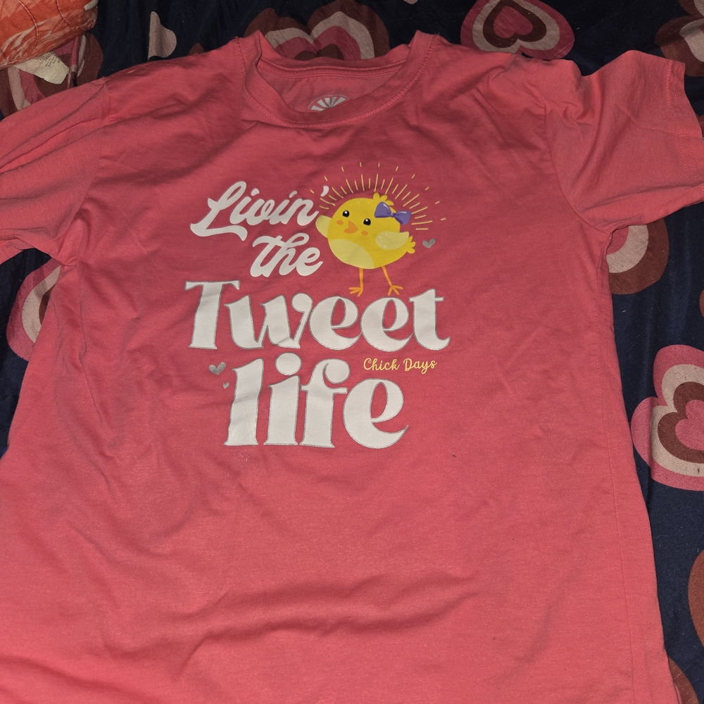 Pink Graphic Tee with Chick Design